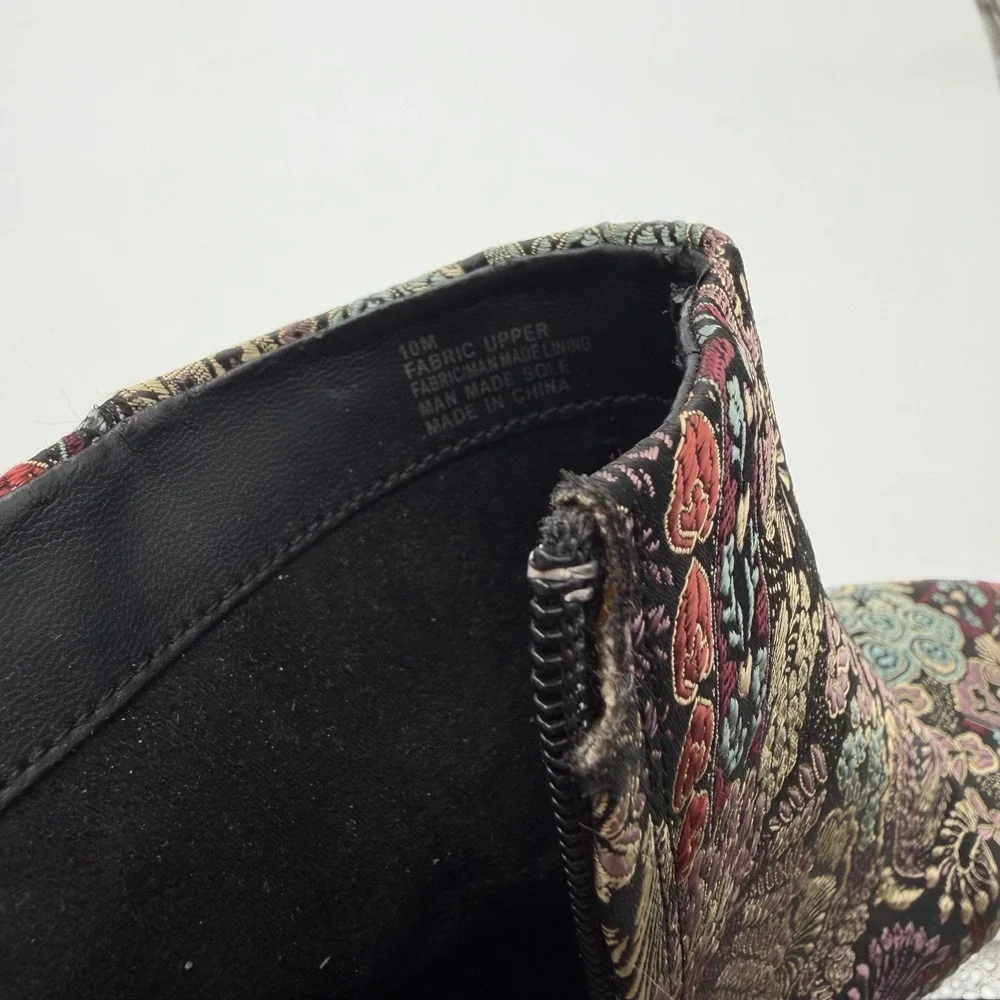Women's 10 Floral Tapestry Ankle Boots Pointed Toe Brocade Block Boho Victorian